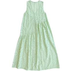 Ali GoldenLACE V-NECK DRESS W GATHERS - SEA FOAM GREEN