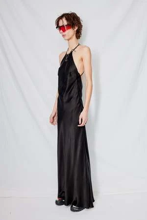 AssemblyCupro Halter Bias Dress - Black - Image 2