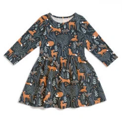 Winter Water FactoryKids Winter Water Factory Calgary Dress - Deer/Foxes Night Sky