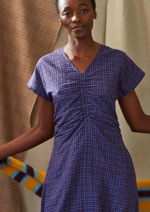 Caron CallahanVeda Dress - Cerulean Puckered Mini Plaid - Image 5