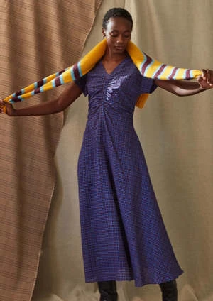 Caron CallahanVeda Dress - Cerulean Puckered Mini Plaid - Image 4