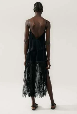 Silk LaundryFringe Dress - Black - Image 3