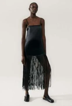 Silk LaundryFringe Dress - Black