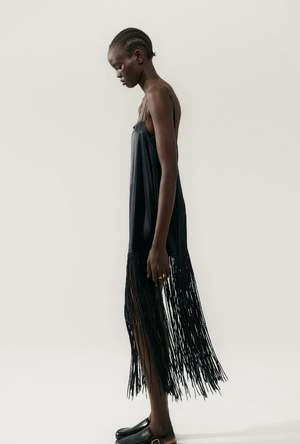 Silk LaundryFringe Dress - Black - Image 4