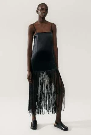 Silk LaundryFringe Dress - Black