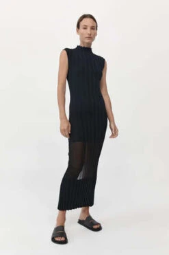 St. AgniFine Pleat Knit Dress - Black