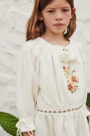 LiiluKids Liilu Folk Dress - Flam/Milk - Image 3