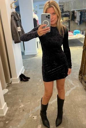 FRAME DenimVelvet Long Sleeve Mini Dress