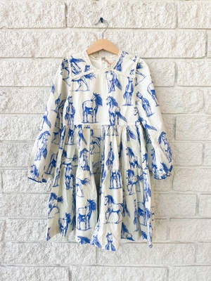 Pink ChickenKids Pink Chicken GIRLS CHARLIE DRESS - BLUE HORSES - Image 2