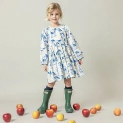 Pink ChickenKids Pink Chicken GIRLS CHARLIE DRESS - BLUE HORSES