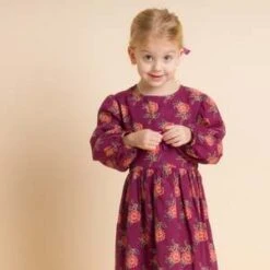 Beet WorldKids Beet World Long Sleeve Dress With Floral Motif - Purple/Red