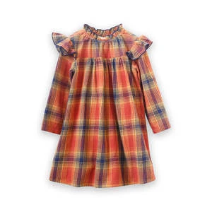 Beet WorldKids Beet World Long Sleeve Plaid Flannel Dress - Orange Check - Image 2