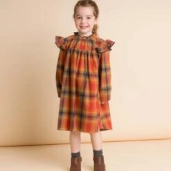 Beet WorldKids Beet World Long Sleeve Plaid Flannel Dress - Orange Check