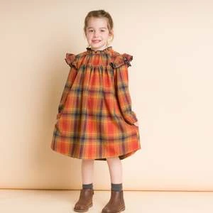 Beet WorldKids Beet World Long Sleeve Plaid Flannel Dress - Orange Check - Image 3