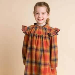 Beet WorldKids Beet World Long Sleeve Plaid Flannel Dress - Orange Check - Image 6