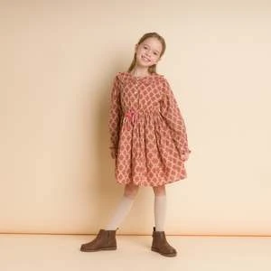 Beet WorldKids Beet World Long Sleeves Dress With Velvet Tie - Adelaide Vintage Pink - Image 3