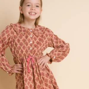 Beet WorldKids Beet World Long Sleeves Dress With Velvet Tie - Adelaide Vintage Pink - Image 4