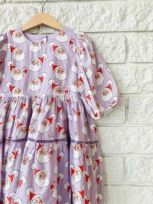 Pink ChickenKids Pink Chicken Girls Maribelle Dress - Lavender Santa - Image 4