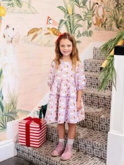 Pink ChickenKids Pink Chicken Girls Maribelle Dress - Lavender Santa
