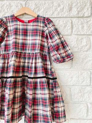 Pink ChickenKids Pink Chicken Girls Maribelle Dress - Holly Tartan - Image 3