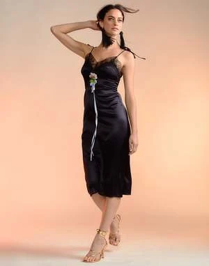 CYNTHIA ROWLEYIris Silk Slip Dress - Black - Image 2