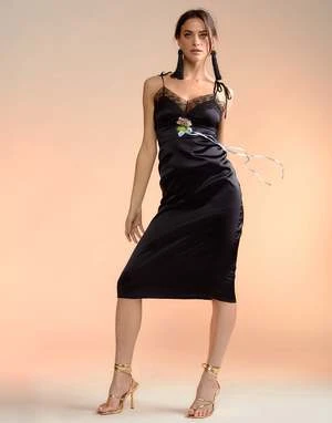 CYNTHIA ROWLEYIris Silk Slip Dress - Black - Image 3