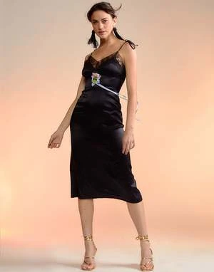 CYNTHIA ROWLEYIris Silk Slip Dress - Black - Image 4