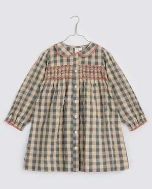 Little Cotton ClothesKids Little Cotton Clothes Kate Smocked Dress - Seersucker Gingham Fog
