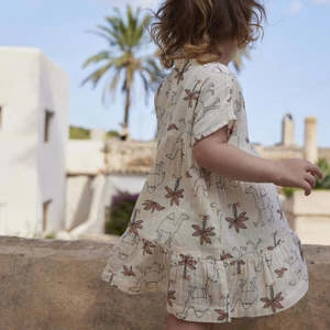 Petit BateauKids Petit Bateau Dress - Avalanche Cream/Camel Print - Image 5