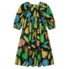STELLA MCCARTNEYKids Stella McCartney Child Short Puff Sleeves Dress - Black With Palm Leaves Print