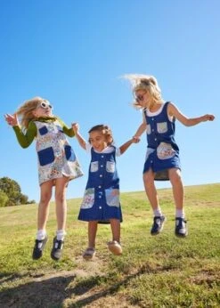 CarleenKids Carleen Pocket Dress - Dark Blue With Heirloom Cheater Print Pockets