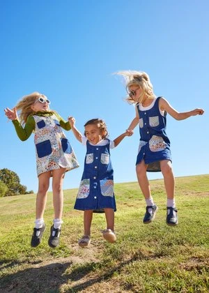 CarleenKids Carleen Pocket Dress - Dark Blue With Heirloom Cheater Print Pockets