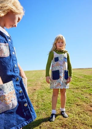 CarleenKids Carleen Pocket Dress - Dark Blue With Heirloom Cheater Print Pockets - Image 2