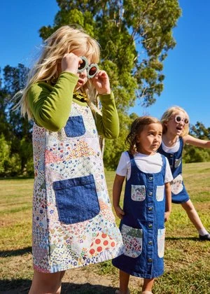 CarleenKids Carleen Pocket Dress - Heirloom Cheater Print With Dark Blue Pockets - Image 2