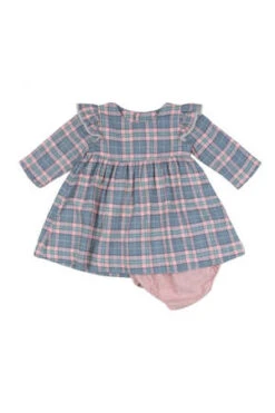Poeme & PoesieKids Poeme & Poesie Lace Trim Plaid Dress - Pink/Blue Plaid