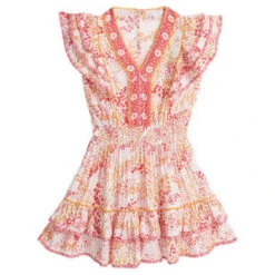 Poupette St BarthKids Poupette St Barth Camilla Mini Dress - White/Pink Tulipe