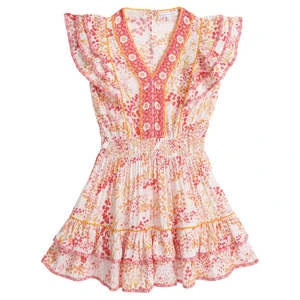 Poupette St BarthKids Poupette St Barth Camilla Mini Dress - White/Pink Tulipe