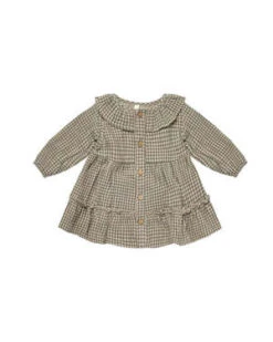 Rylee + CruKids Rylee + Cru Quincy Mae Ruffle Collar Button Dress - Forest Micro Plaid