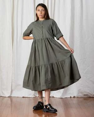 Ali GoldenRAGLAN TIERED DRESS - FADED OLIVE - Image 5