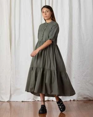 Ali GoldenRAGLAN TIERED DRESS - FADED OLIVE - Image 2