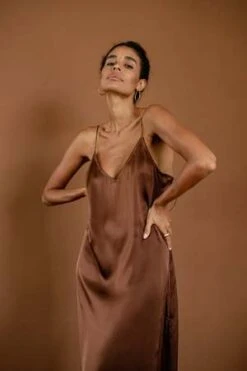BAHHGOOSESILK SLIP DRESS Mocha
