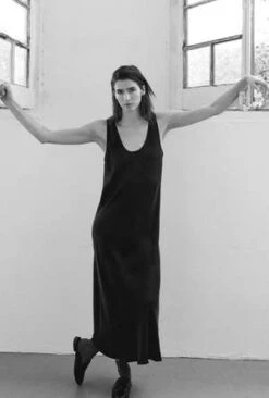 Silk LaundryScoop Neck Dress - Black