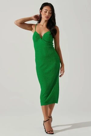 ASTR The LabelSigny Textured Midi Dress - Green