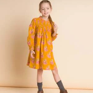 Beet WorldKids Beet World Smocked Long Sleeve Dress - Mustard/Pink - Image 5