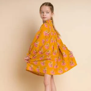 Beet WorldKids Beet World Smocked Long Sleeve Dress - Mustard/Pink - Image 3