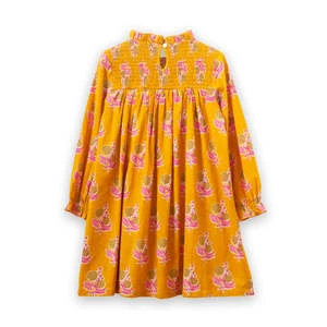 Beet WorldKids Beet World Smocked Long Sleeve Dress - Mustard/Pink - Image 7