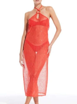 Solid And StripedSequined Samar Dress - Red