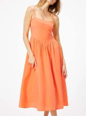 Sophie RueCoral Vida Linen Midi Dress - Coral Orange - Image 5