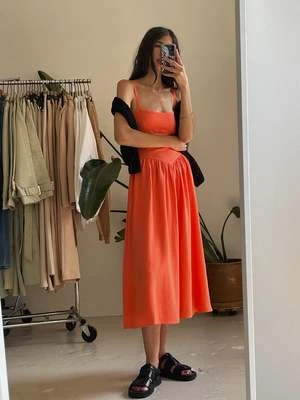 Sophie RueCoral Vida Linen Midi Dress - Coral Orange - Image 3