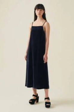 TOASTSquare Neck Silk Velvet Dress - Obsidian